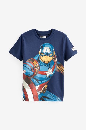 Captain America Navy Blue Marvel Superhero Short Sleeve T-Shirt (3-16yrs)
