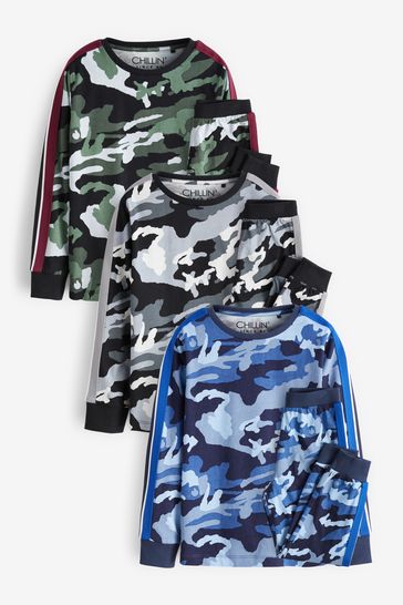 Black/Grey/Blue Camouflage Pyjamas 3 Pack (3-16yrs)