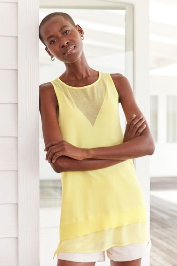 Yellow Sheer Detail Knit Layer Vest