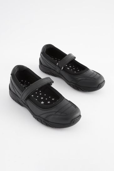 Black Leather Casual Mary Jane Shoes