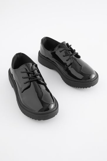 Buy Black Patent Standard Fit (F) School Chunky Lace-Up Shoes from the ...
