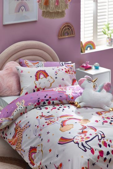 Buy Lilac Purple Unicorn Print Duvet Cover and Pillowcase Set from Next Luxembourg