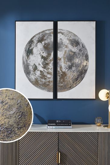 Set of 2 Monochrome Large Lunar Moon Canvas Wall Art