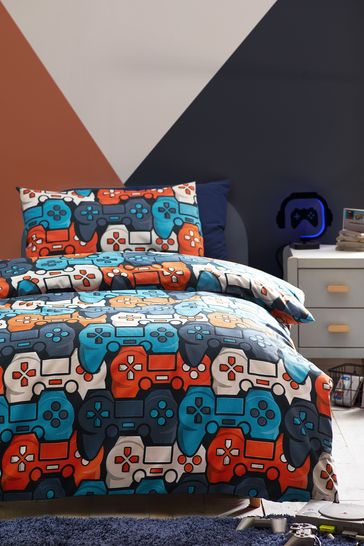 Blue Game Controller Print Duvet Cover and Pillowcase Set