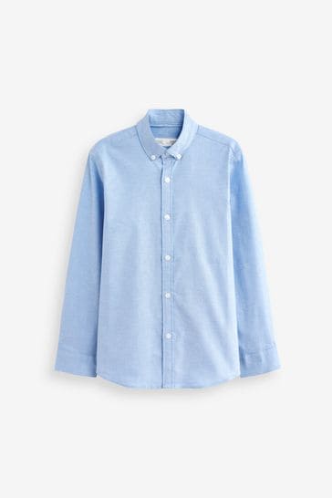 Camisa lisa azul de manga larga Oxford (3-16años)