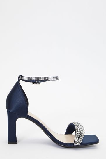 Quiz Blue Satin Diamante Strap Heel Sandals
