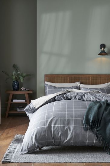 Slate Grey Check Duvet Cover and Pillowcase Set