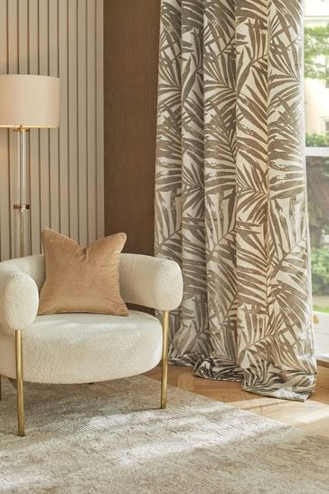Champagne Gold Collection Luxe Velvet Leaf Eyelet Lined Curtains