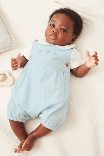Pale Blue 3 Piece Baby Smart Check Romper, Bodysuit And Socks Set (0mths-2yrs)