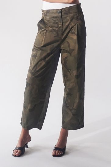 Religion Green Lightweight Cargo Trousers in Camo Print