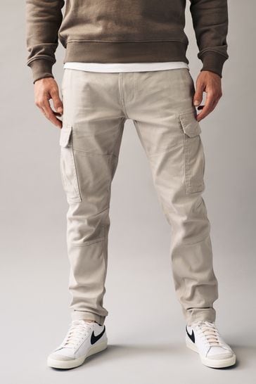 Light Stone Slim Fit Cotton Stretch Cargo Trousers