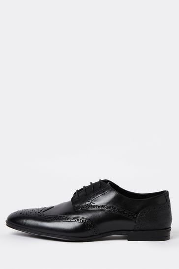 River Island Black Wide Fit Lace Up Brogue Derby Shoes