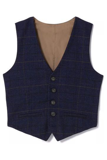 Boys navy top tweed waistcoat