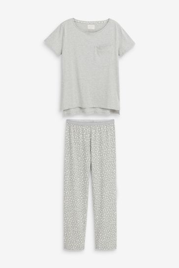 Grey Spot Cotton Short Sleeve Pyjamas