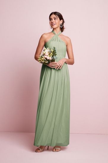 Sage Green Mesh Multiway Bridesmaid Wedding Maxi Dress
