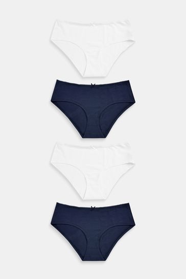 Navy Blue/White Short Cotton Rich Knickers 4 Pack
