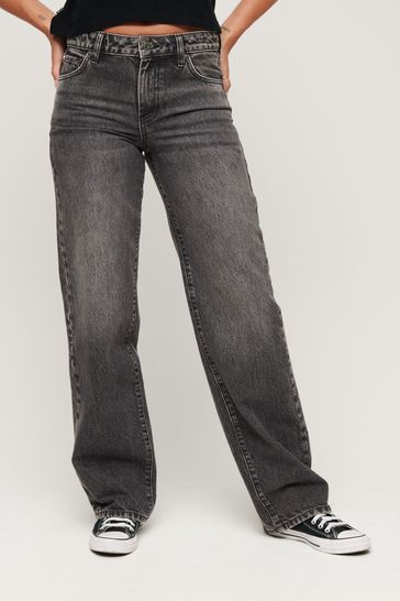 Superdry jeans negros de pierna ancha de mediana altura