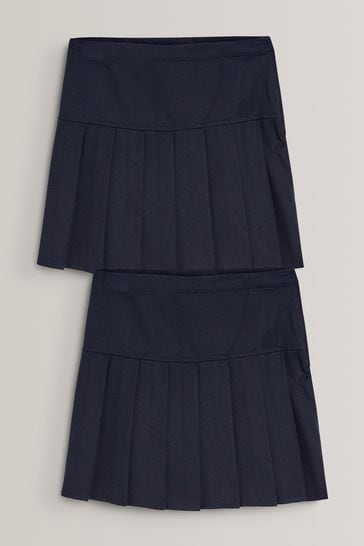 Navy Blue Longer Length Regular Waist Pleat Skirts 2 Pack (3-16yrs)