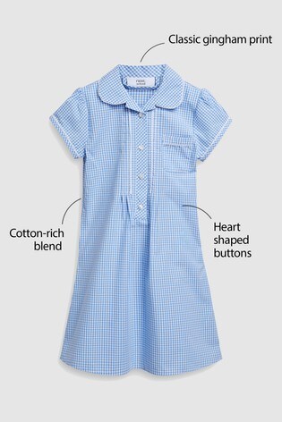 Blue Button Front Lace Gingham Dress (3-16yrs)