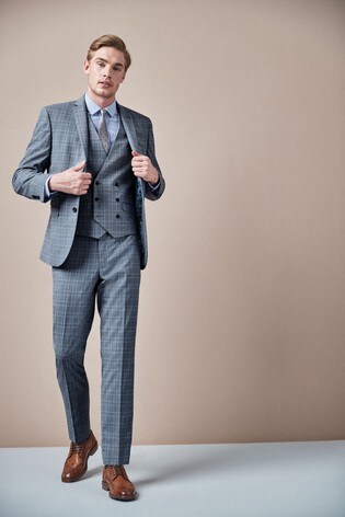 Light Blue/Turquoise Tailored Fit Check Suit: Jacket