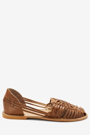 tan leather woven sandals