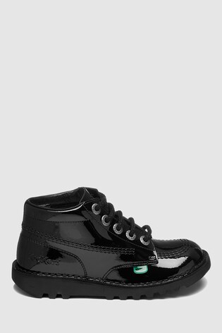 Kickers® Black Patent Kick Hi Lace-Up Shoe