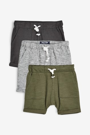 Grey/Khaki 3 Pack Lightweight Textured Shorts (3mths-7yrs)