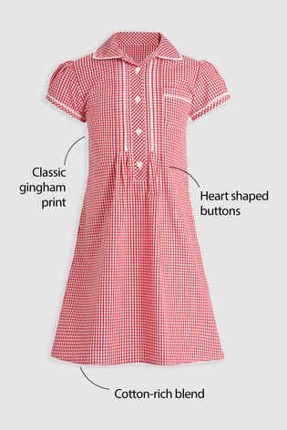 Red Button Front Lace Gingham Dress (3-16yrs)