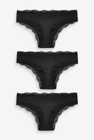 Black Brazilian Modal And Lace Knickers 3 Pack