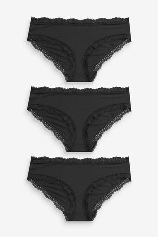 Black Short Modal And Lace Knickers 3 Pack