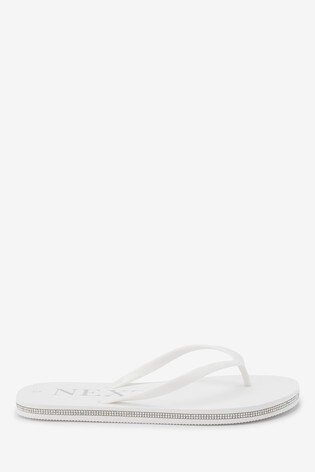 white diamante flip flops