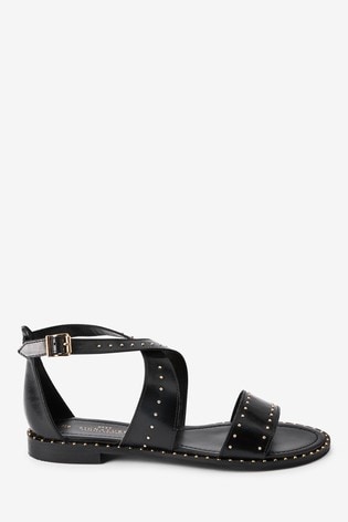 black studded slip on sandals