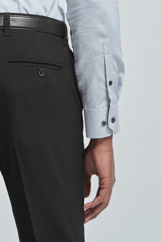 black stretch slim leg belted trousers