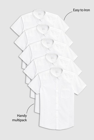 White 5 Pack Short Sleeve Shirts (3-17yrs)