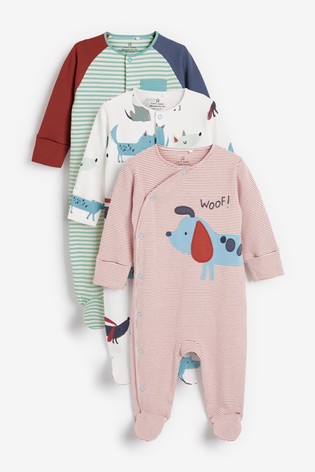 Teal 3 Pack Stripe Dog Sleepsuits (0mths-2yrs)