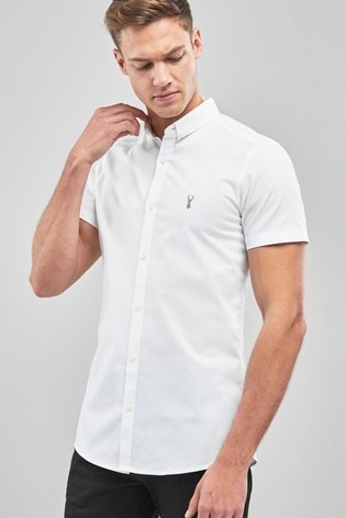 White Slim Short Sleeve Stretch Oxford Shirt