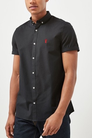Black Slim Fit Short Sleeve Stretch Oxford Shirt
