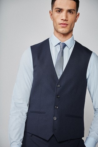 Navy Textured Suit: Waistcoat