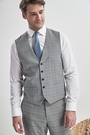 Light Grey/Blue Check Suit: Waistcoat