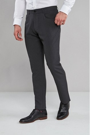 Charcoal Grey Jean Style Machine Washable Plain Front Formal Trousers