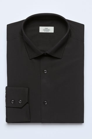 Black Slim Fit Single Cuff Cotton Shirt