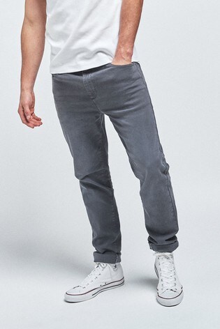 Navy Tapered Slim Fit Garment Dyed Jeans With Stretch