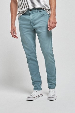 Blue Slim Fit Garment Dyed Jeans With Stretch