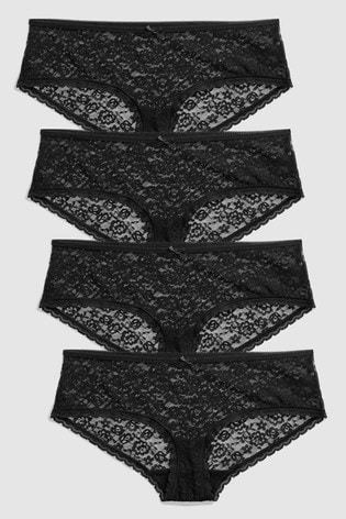 Black Short Lace Knickers 4 Pack
