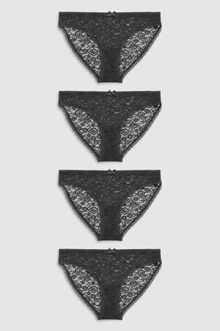 Black Bikini Lace Knickers 4 Pack