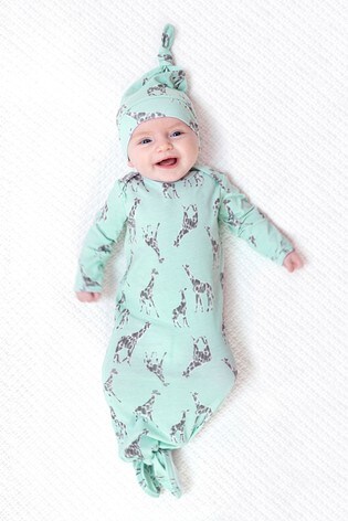 aden + anais Blue Comfort Knit Knotted Gown And Hat Gift Set