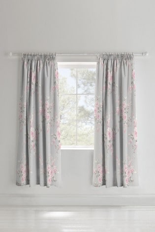 Catherine Lansfield Grey Canterbury Floral Eyelet Curtains