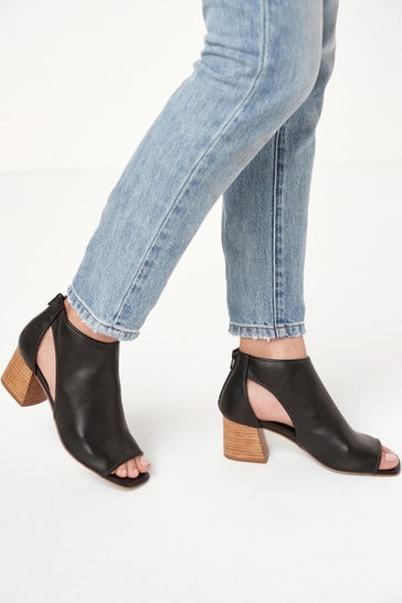 Black Stacked Heel Next Forever Comfort® Low Cut-Out Shoe Boots