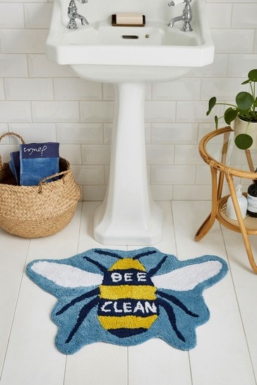 Joules Pale Blue Cotton Bee Clean Bath Mat
