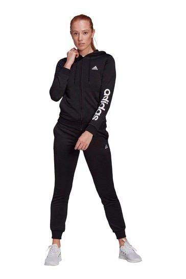 Chándal negro/blanco de rizo francés con logo Sportswear Essentials de adidas